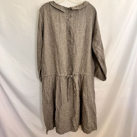 Samansa Mos2 Linen Collared Lagenlook Dress OS Tunic Pinched Pleats - Picture 5 of 9